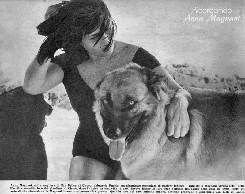 Anna Magnani tra i suoi cani