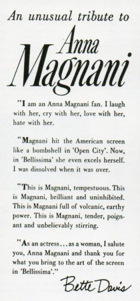 Bette Davis scrive su Anna Magnani